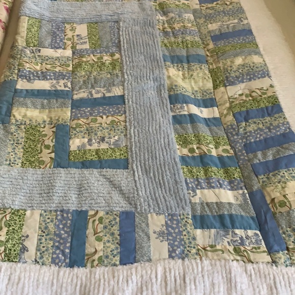 Handcrafted Baby Quilt Blue and green